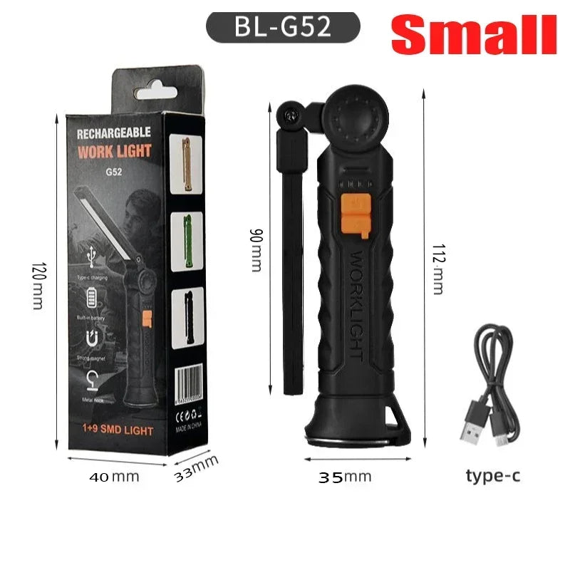 Portable COB LED Flashlight – USB Rechargeable