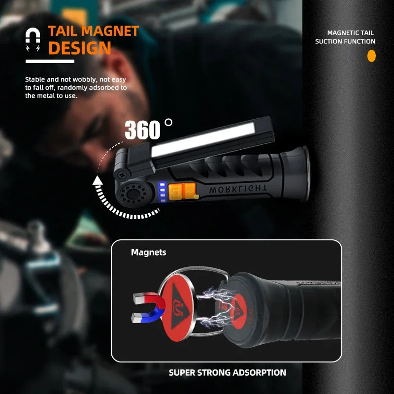 Portable COB LED Flashlight – USB Rechargeable