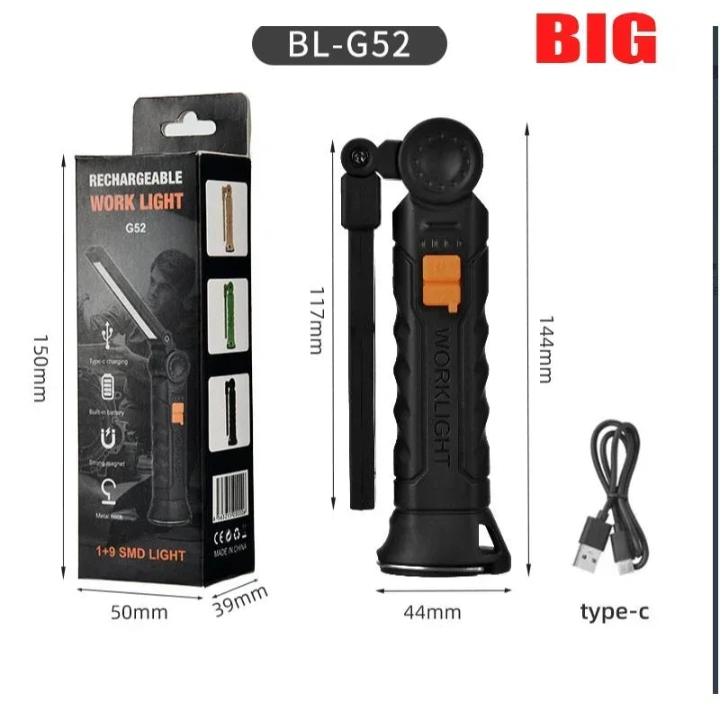 Portable COB LED Flashlight – USB Rechargeable