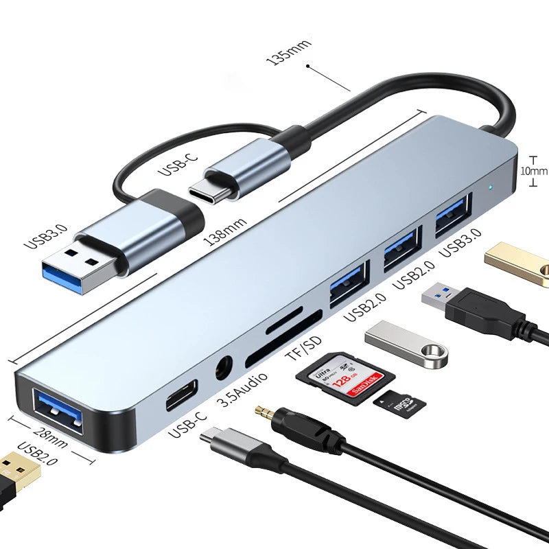 8-in-2 USB-C Hub – with Audio Jack & Docking Station